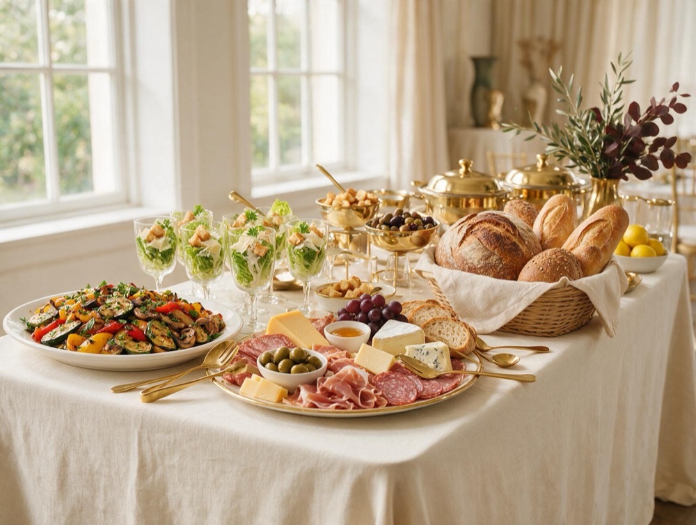Buffet für die Firmenfeier mit Salaten und Beilagen